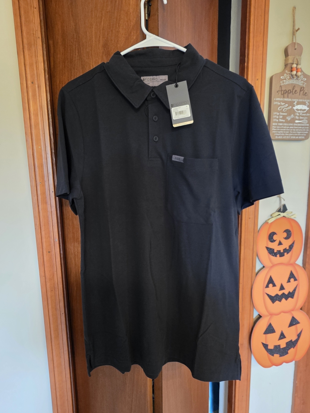 Men's Black FIG Polo Shirt with Chest Pocket, Mens Figs Bottoms